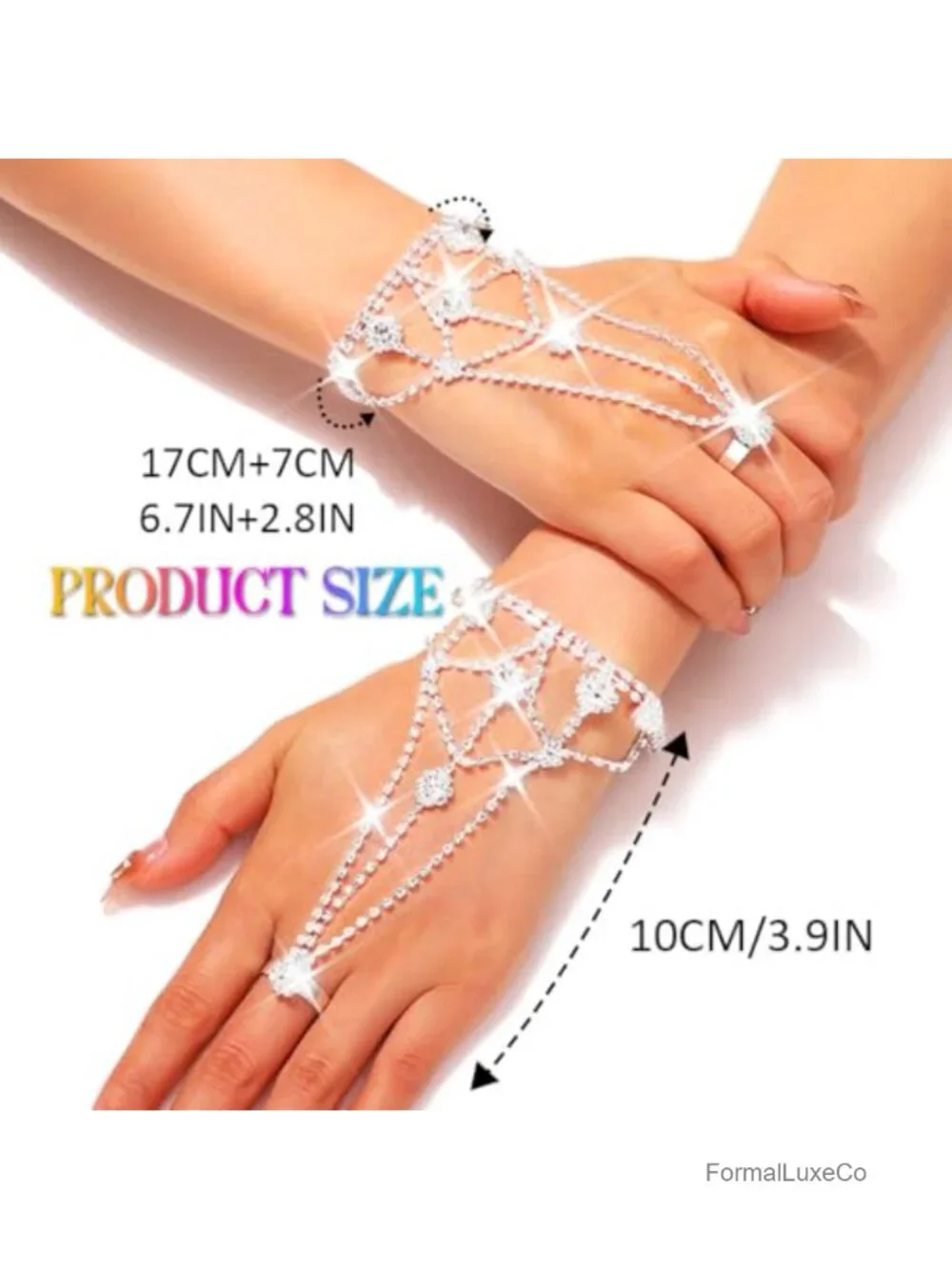 Rhinestone Fingerless Gloves Sparkle Crystal Hand Chain Prom Gloves